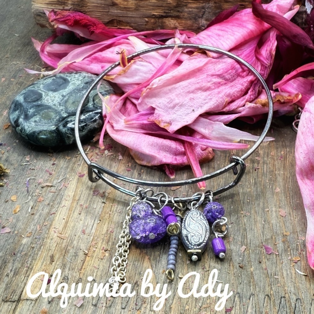 Silver and purple quartz charms Bracelet